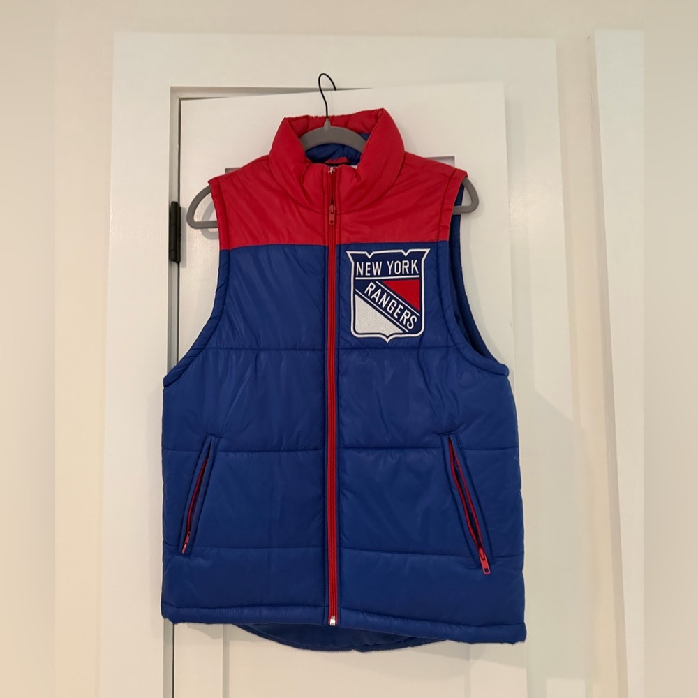 Mitchell and Ness New York Rangers Blue and Red Puffer Vest